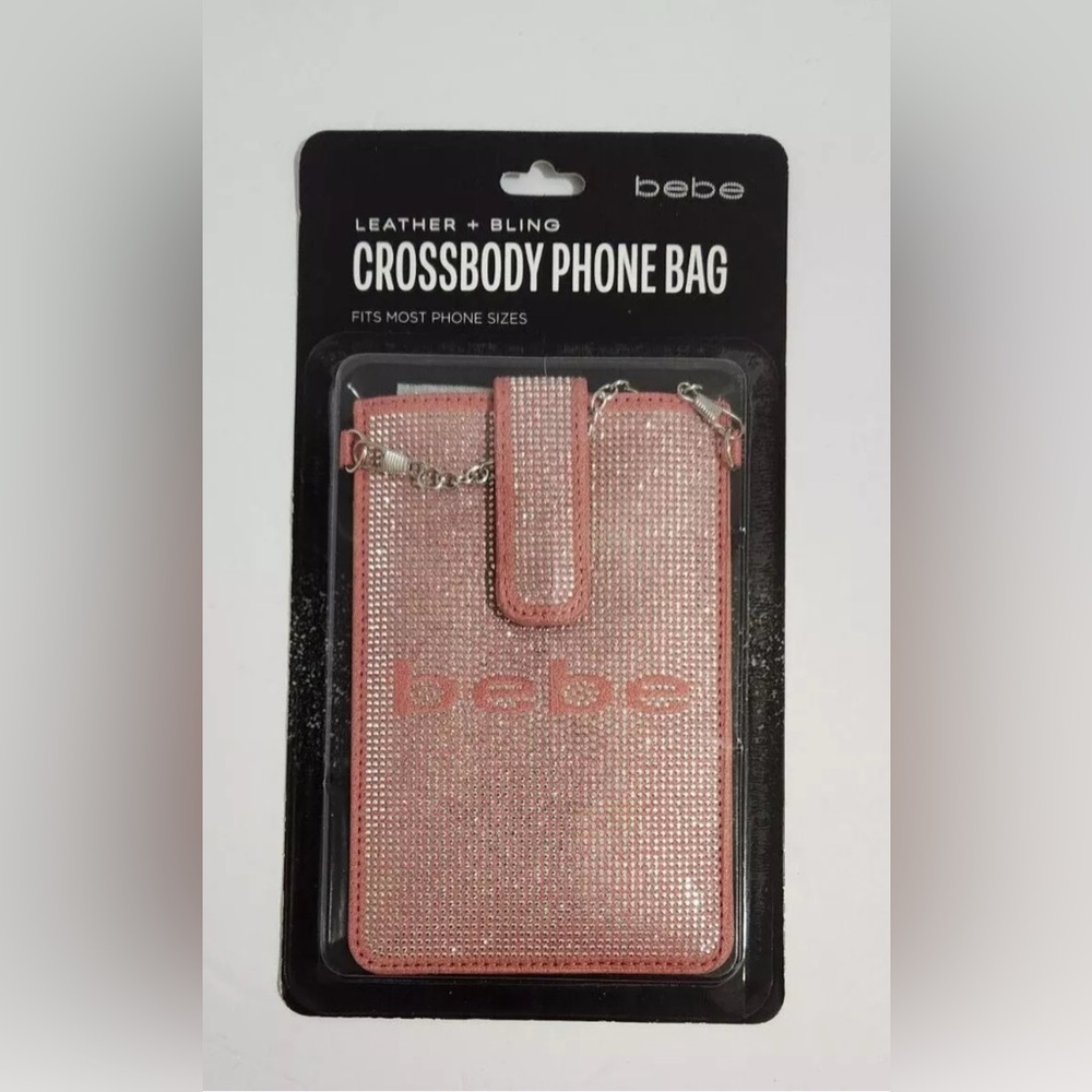 Bebe Leather + Bling Crossbody Phone Bag in Pink and white & Coral New & Sealed - Picture 3 of 11